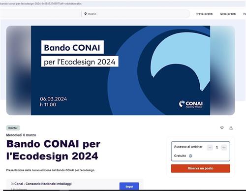 Bando CONAI per l'Ecodesign, il 6 marzo si terrà un webinar online di presentazione